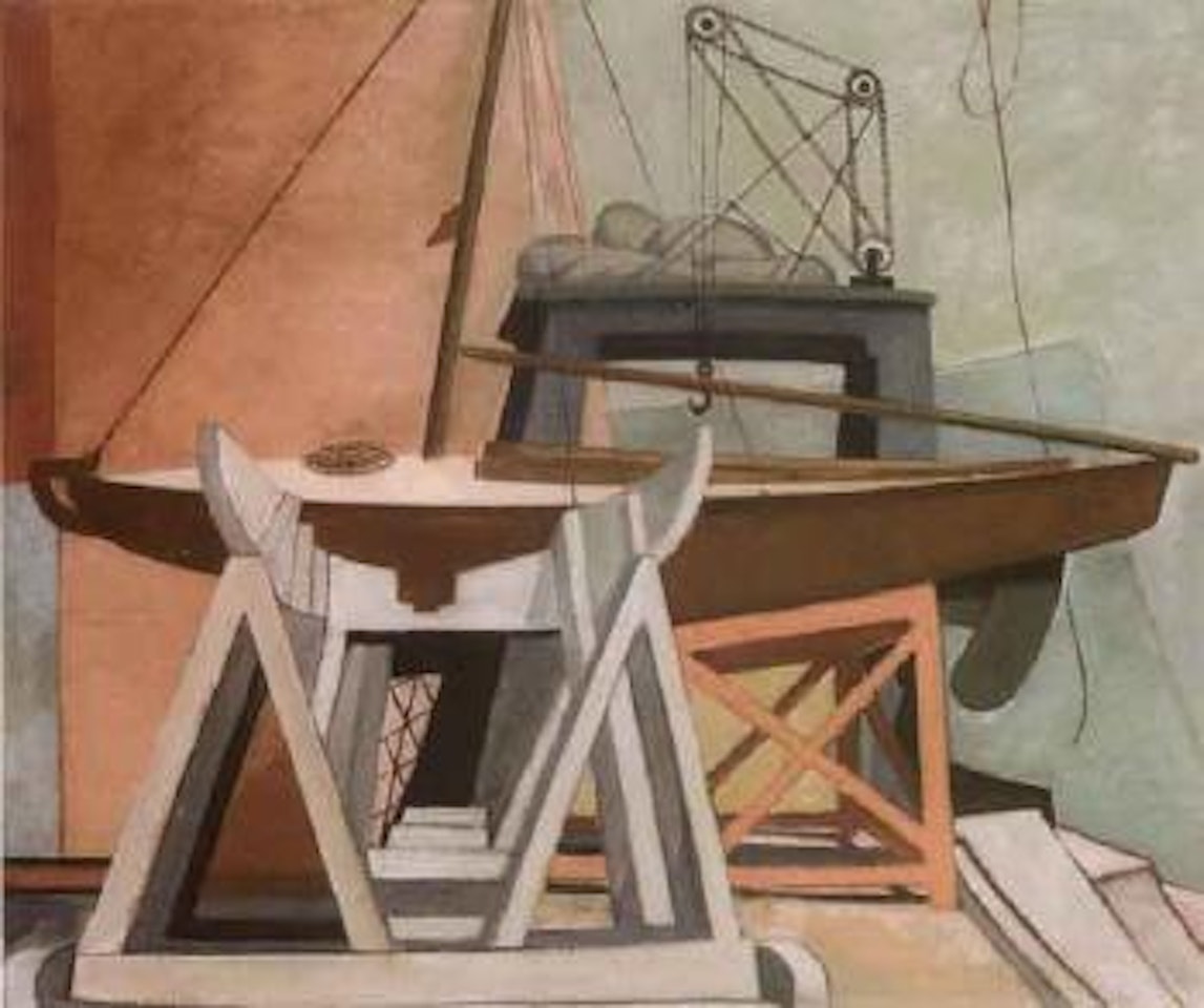 On the slips. Seated man in blue, portrait of John Weyman by Roy de Maistre