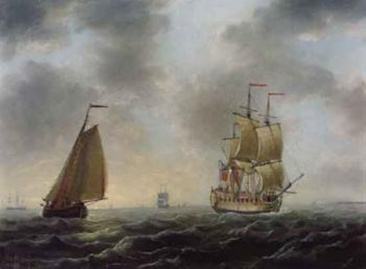 English man-on-war and other shipping in a breeze by Francis Swaine