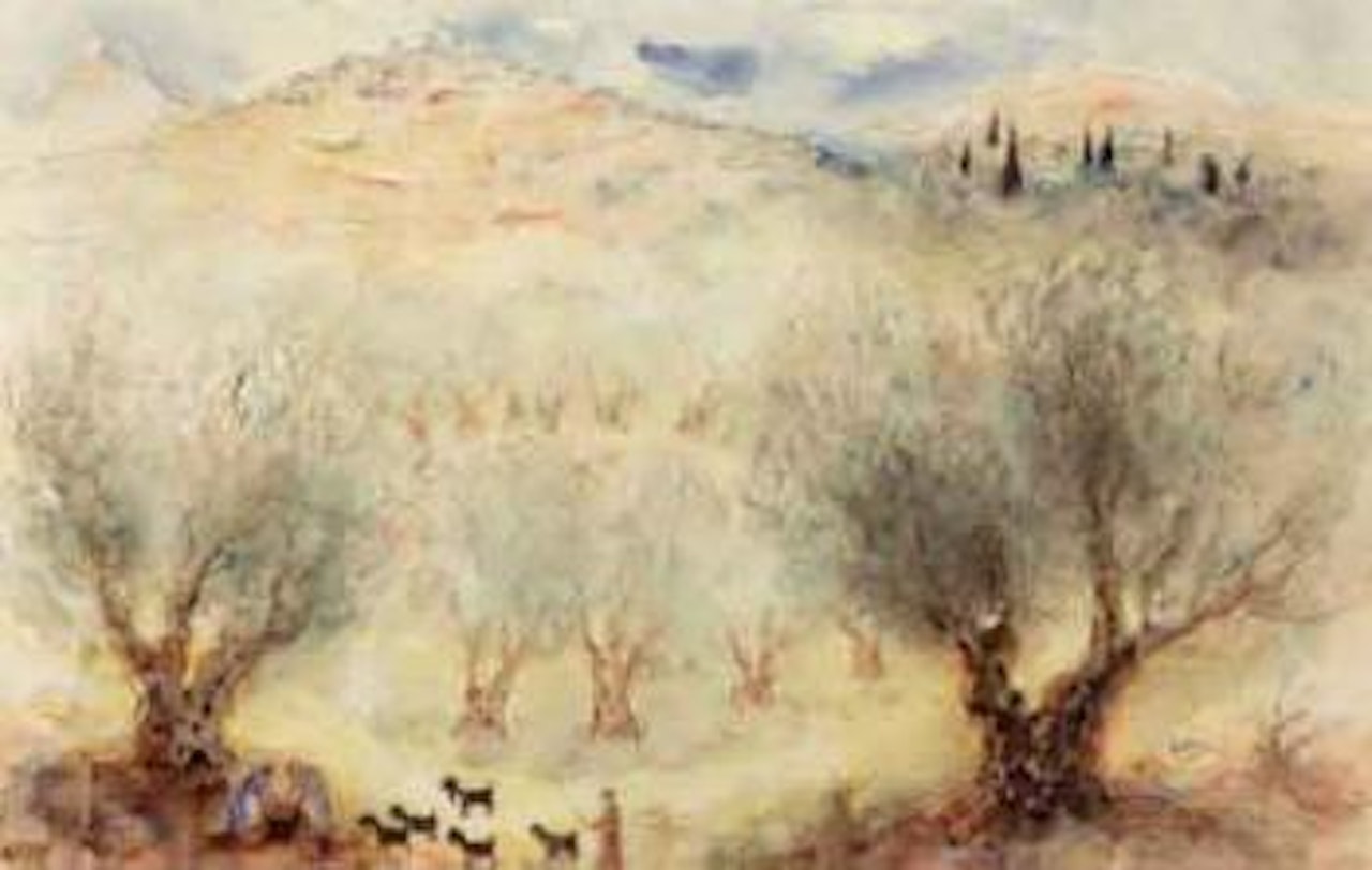 Goat herd in an olive grove by Reuven Rubin