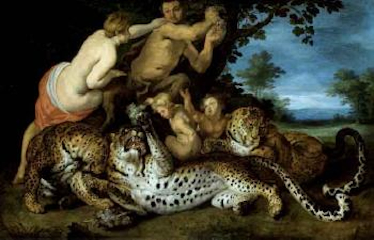Leopards playing with nymphs and satyrs by Jan Boeckhorst by Jan Brueghel the Younger