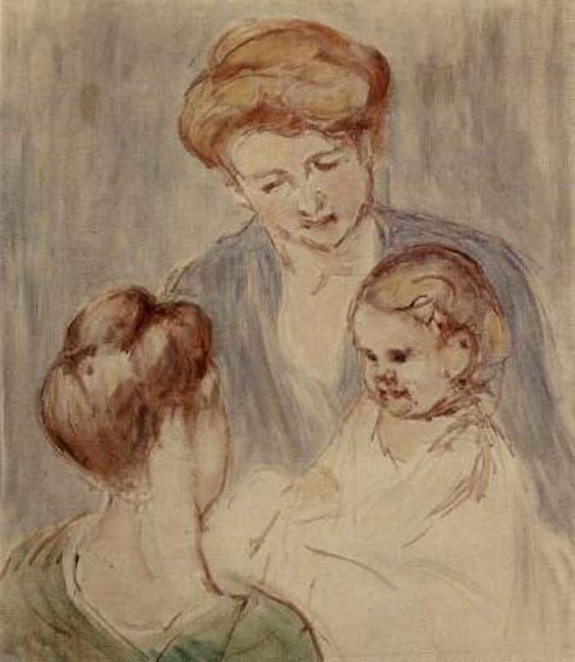 Bebe souriant a deux jeunes femmes by Mary Cassatt