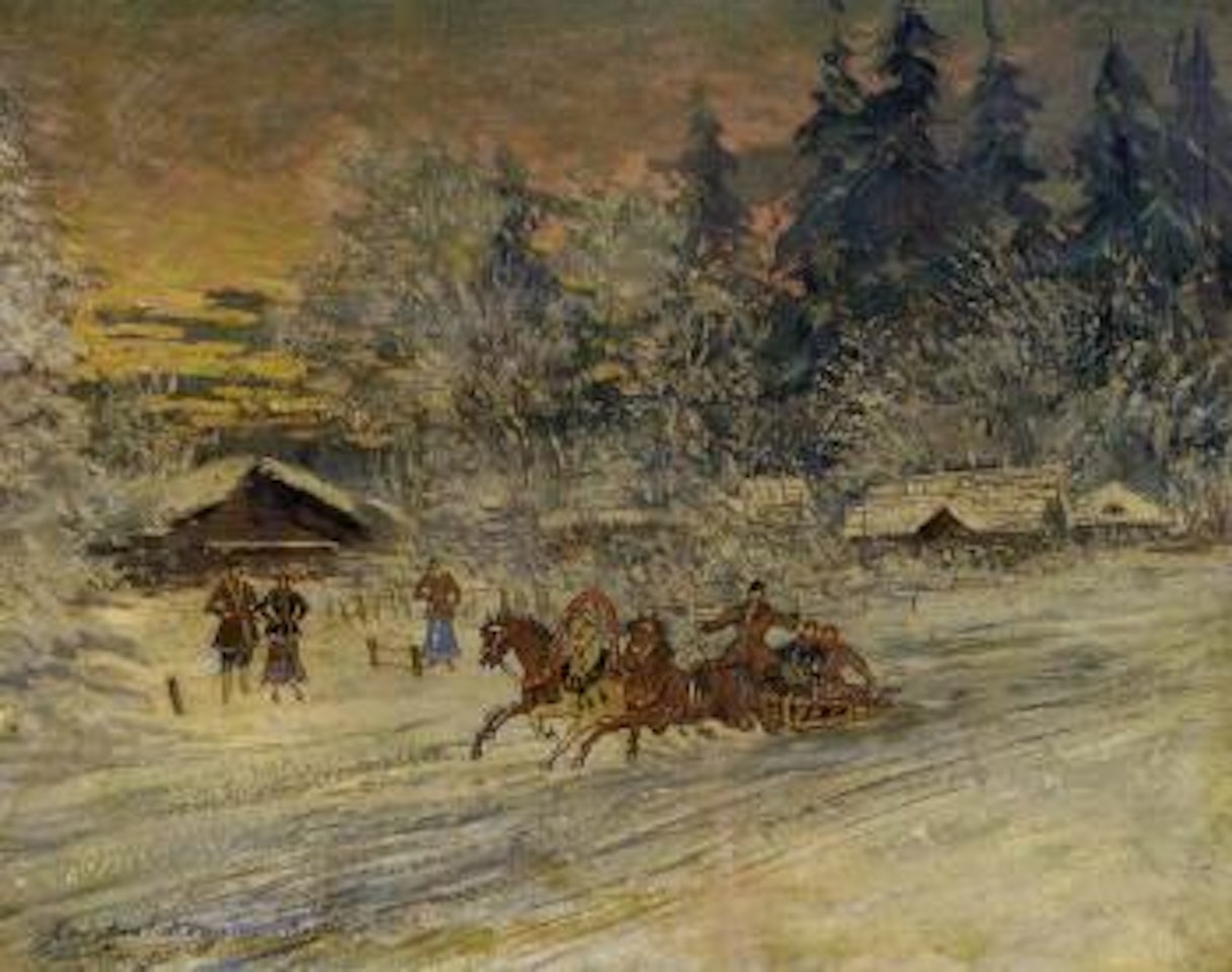Troika in the snow by Konstantin Alekseevich Korovin