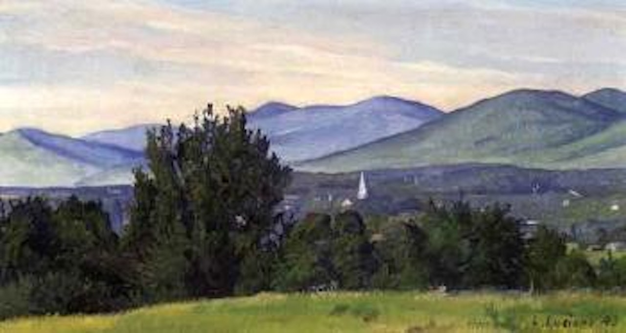 Manchester Depot, Vermont, from above the golf course by Luigi Lucioni