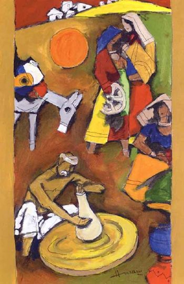 Village scene by M.F. Husain