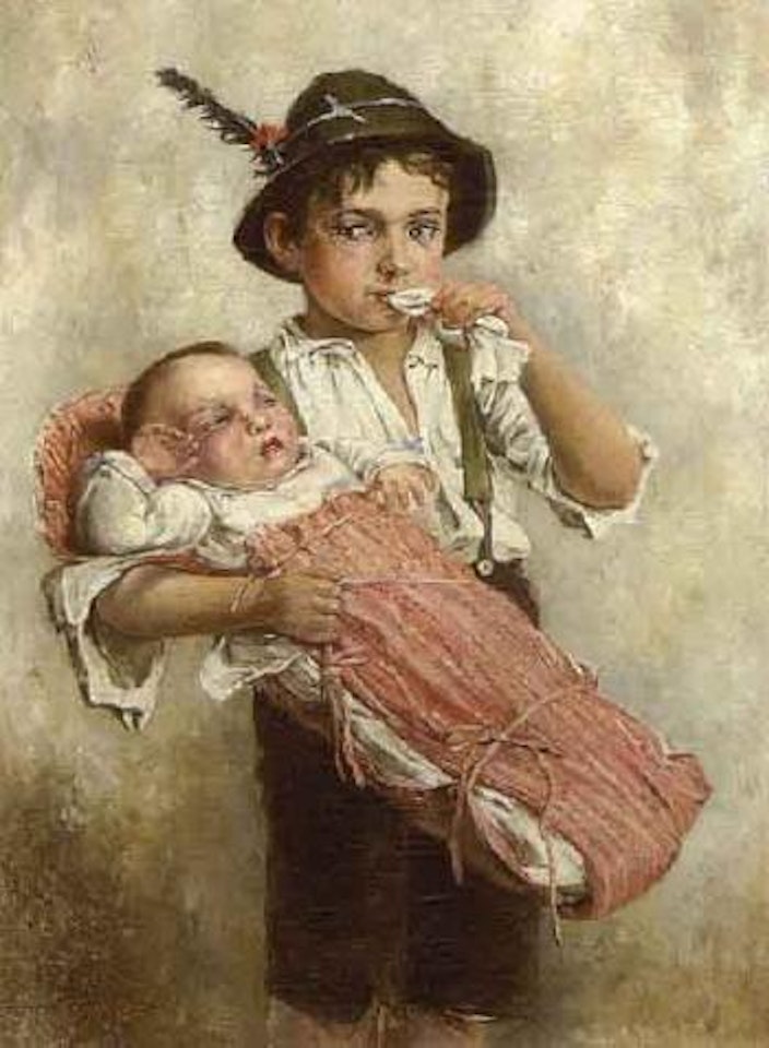 Boy with baby by Edmund Adler