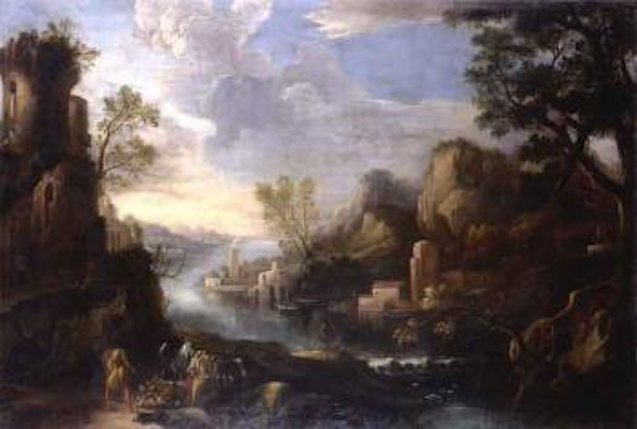 River landscape with figures by Italian School