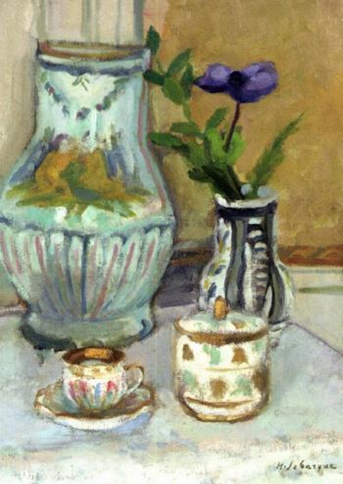 Fleurs, anemones, tase, sucrier by Henri Lebasque