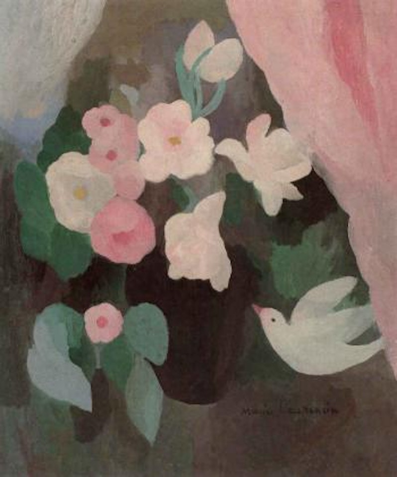 Vase de fleurs avec un oiseau by Marie Laurencin