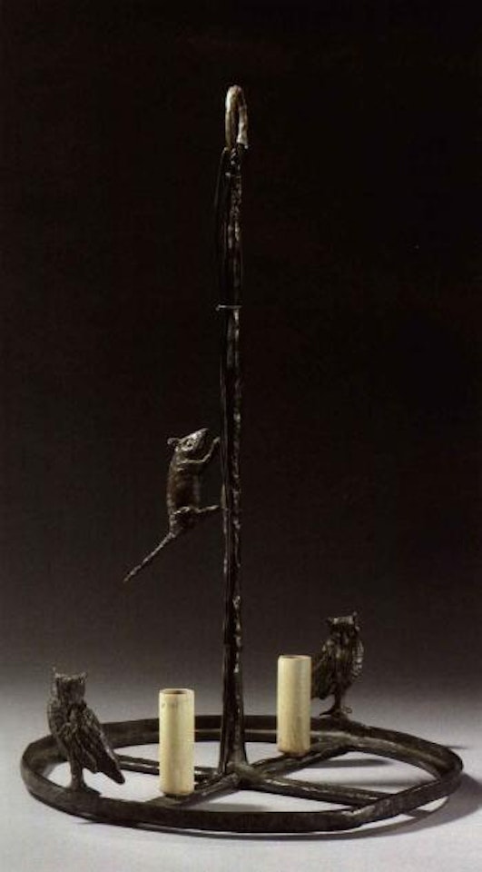 Luminaire aux deux hiboux et souris by Diego Giacometti