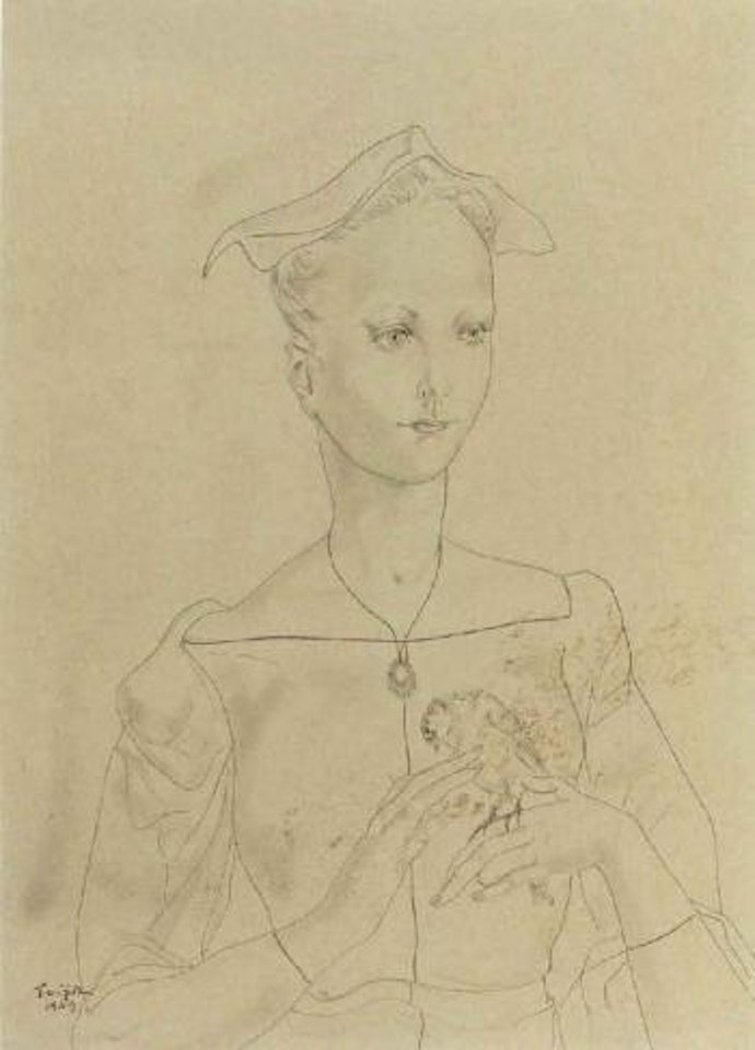 Jeune fille a l'oiseau by Leonard Tsuguharu Foujita