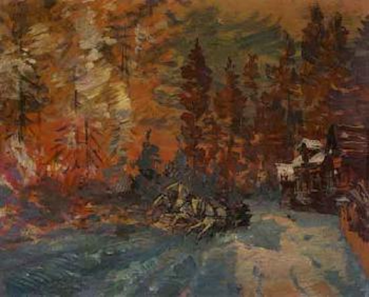 Chevaux emballes dans la foret enneigee by Konstantin Alekseevich Korovin