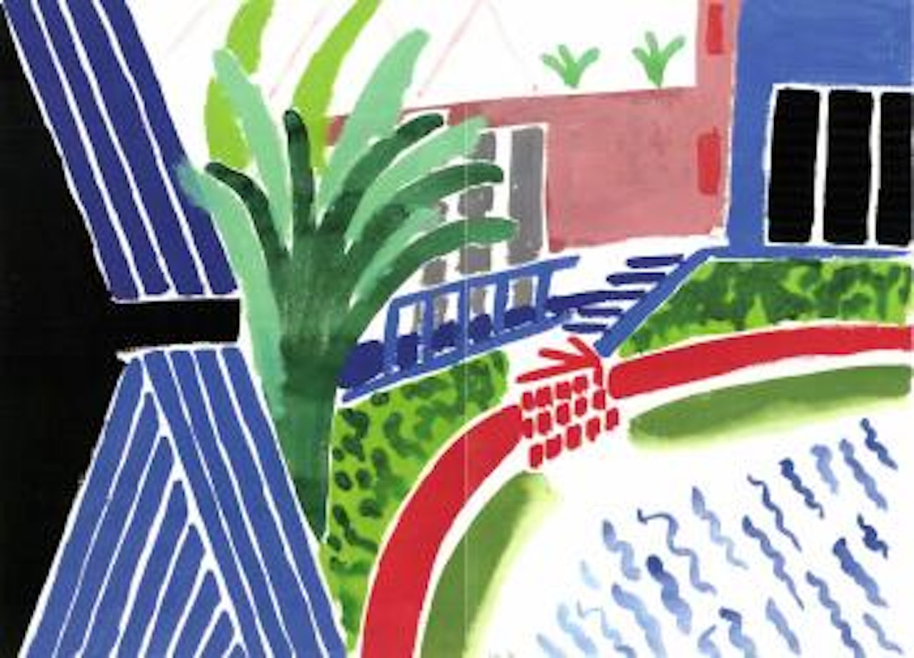 House, palm and pool by David Hockney