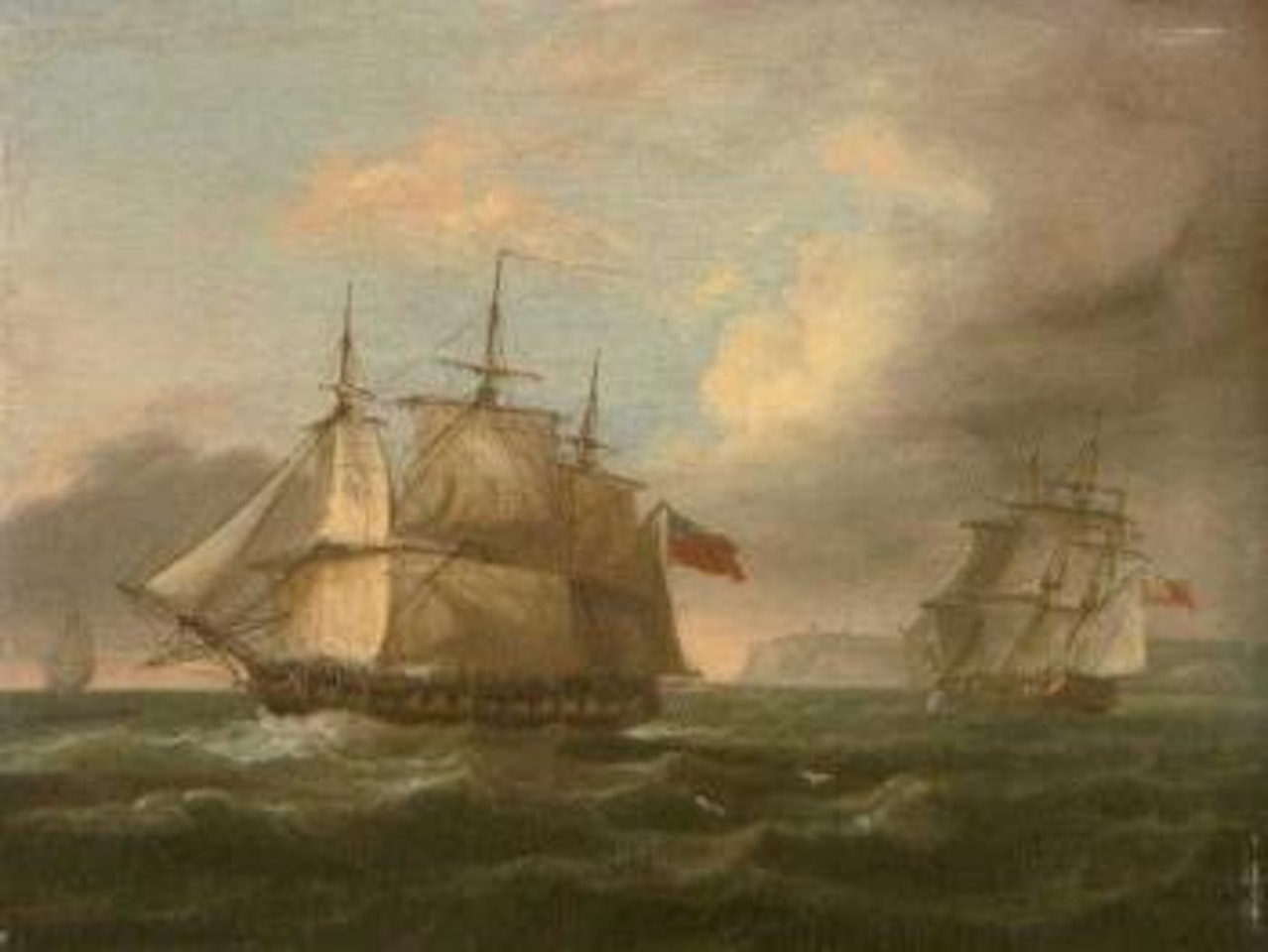Man-of-war in two positions off the coast by Thomas Luny