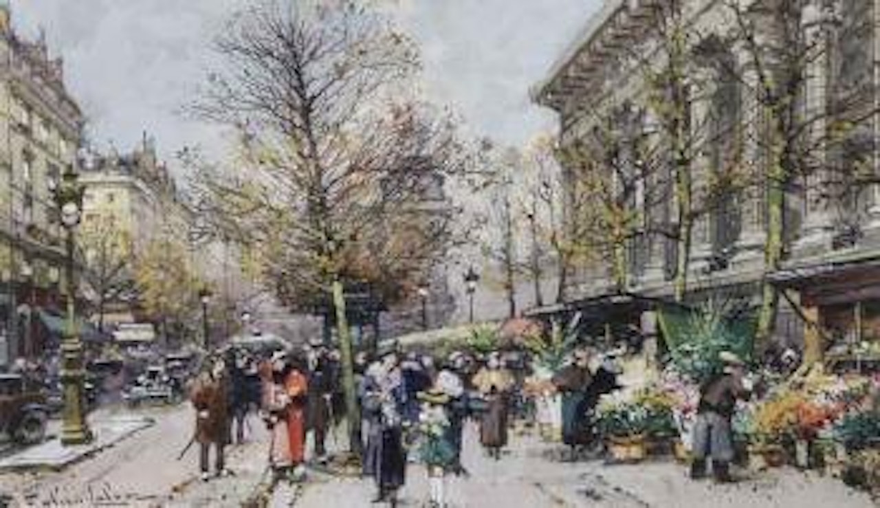 Paris, marche aux fleurs by Eugene Galien-Laloue