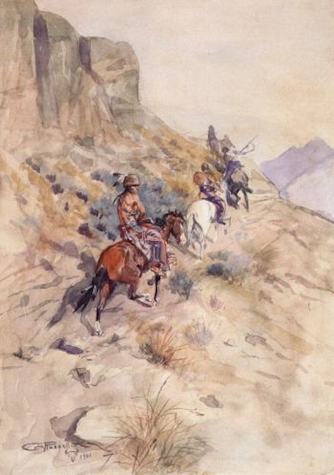 Indians on mountain path by Charles M Russell