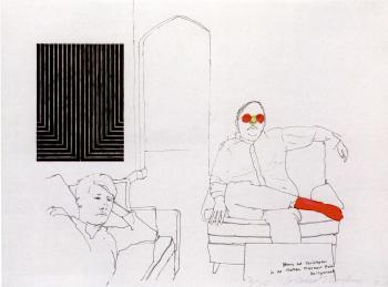 Henry and Christopher in the Chateau Marmont Hotel by David Hockney