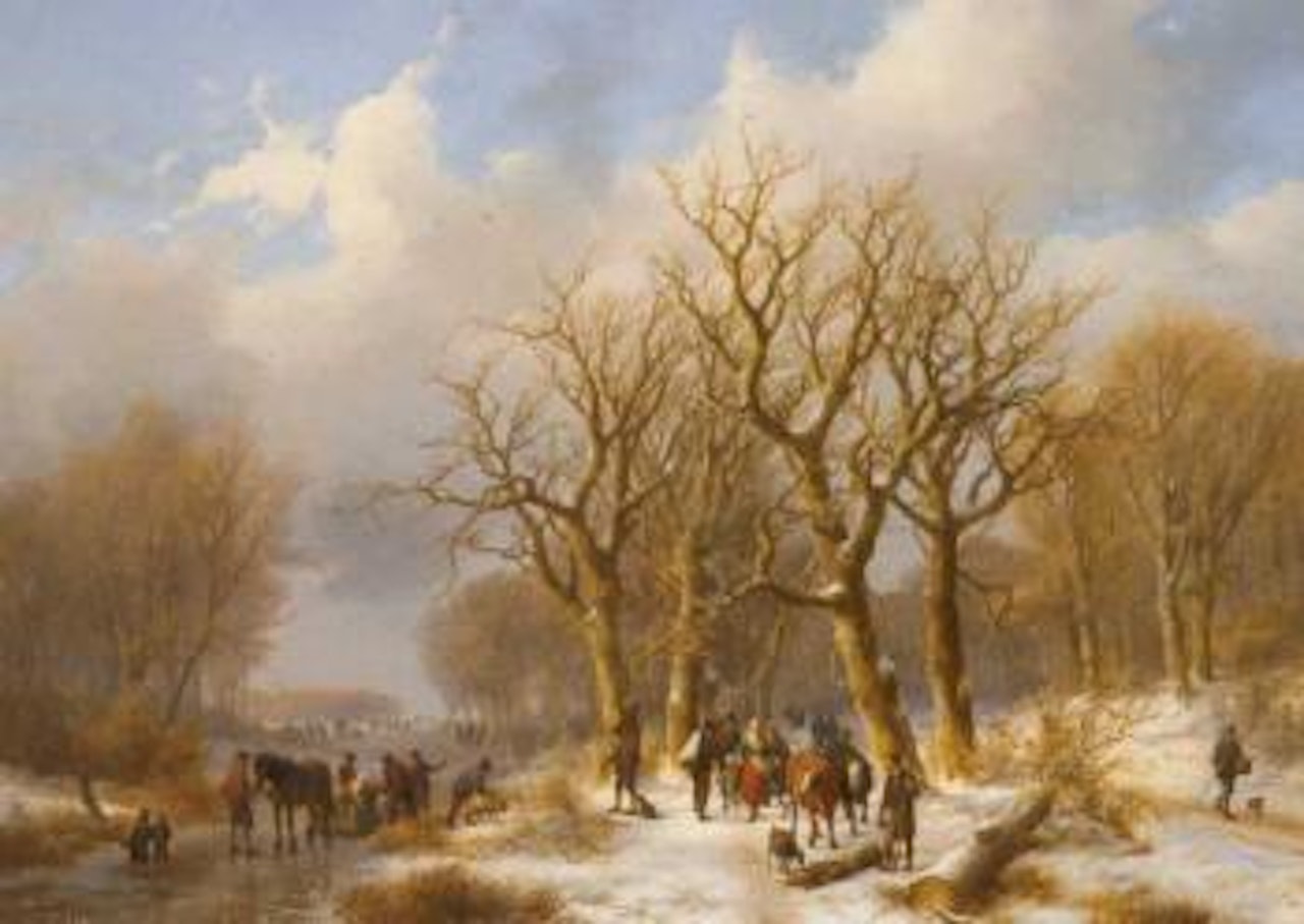 Winter woodland landscape by Johann Bernard Klombeck by Eugène Joseph Verboeckhoven