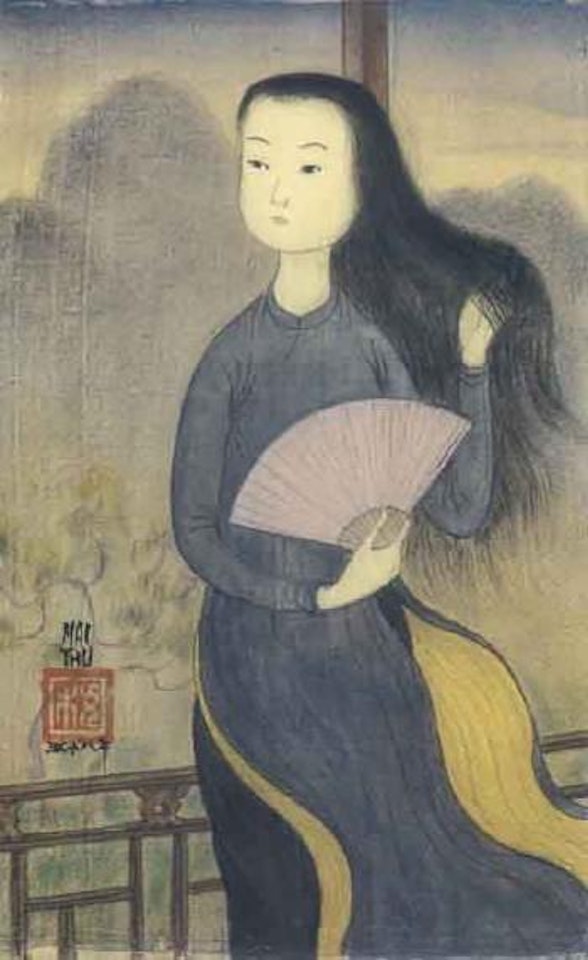 Girl with a fan by Mai Trung Thu