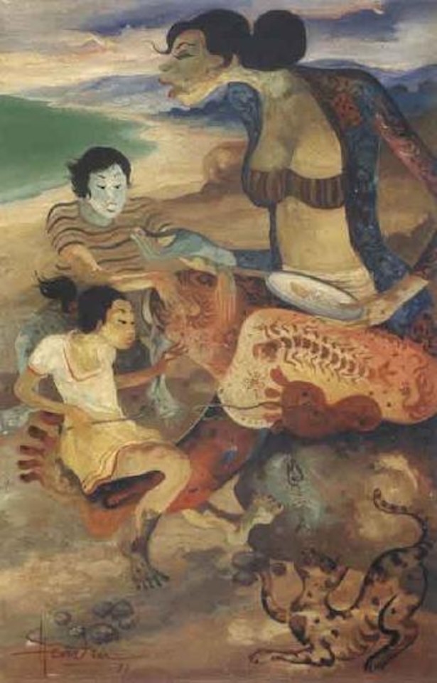 Family by the beach by Hendra Gunawan