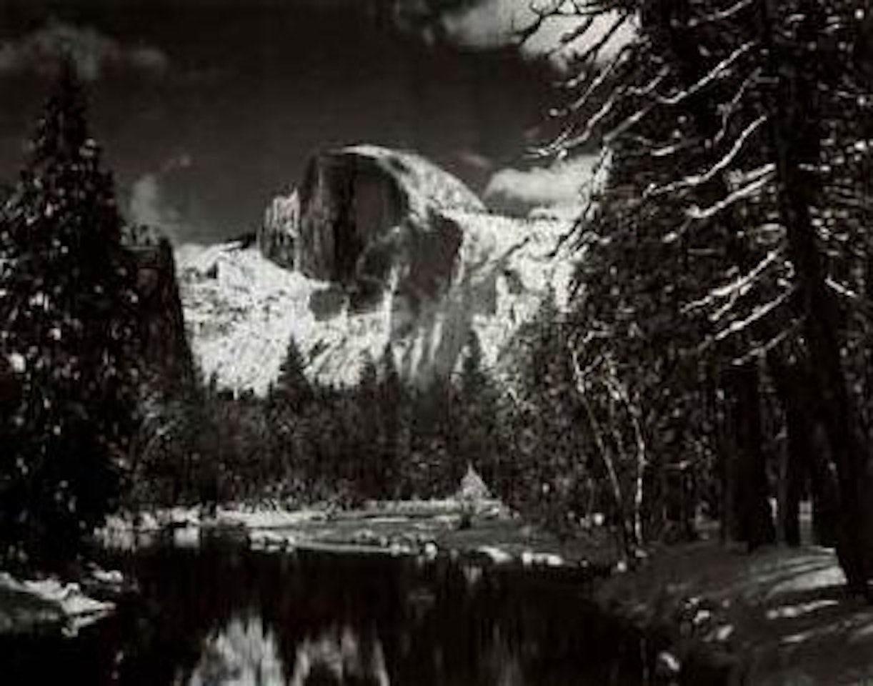 Half dome, Merced River, winter by Ansel Adams