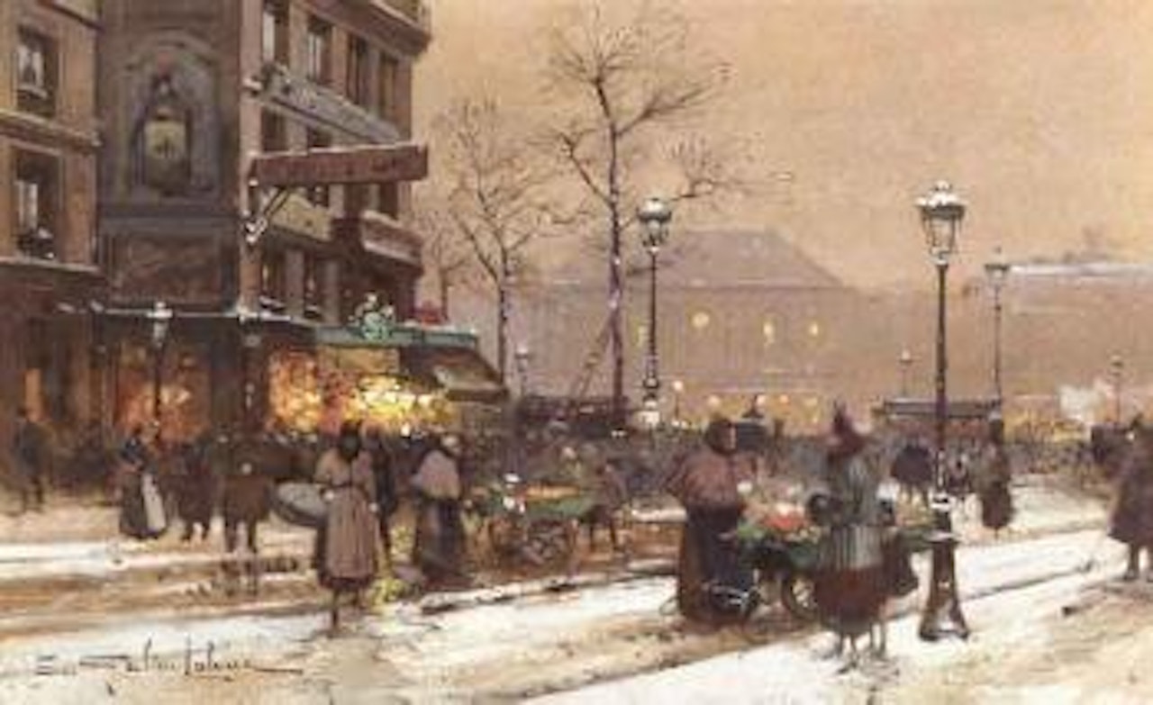 Un marche au soir by Eugene Galien-Laloue