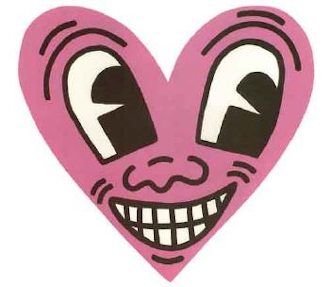 Pink heart face by Keith Haring