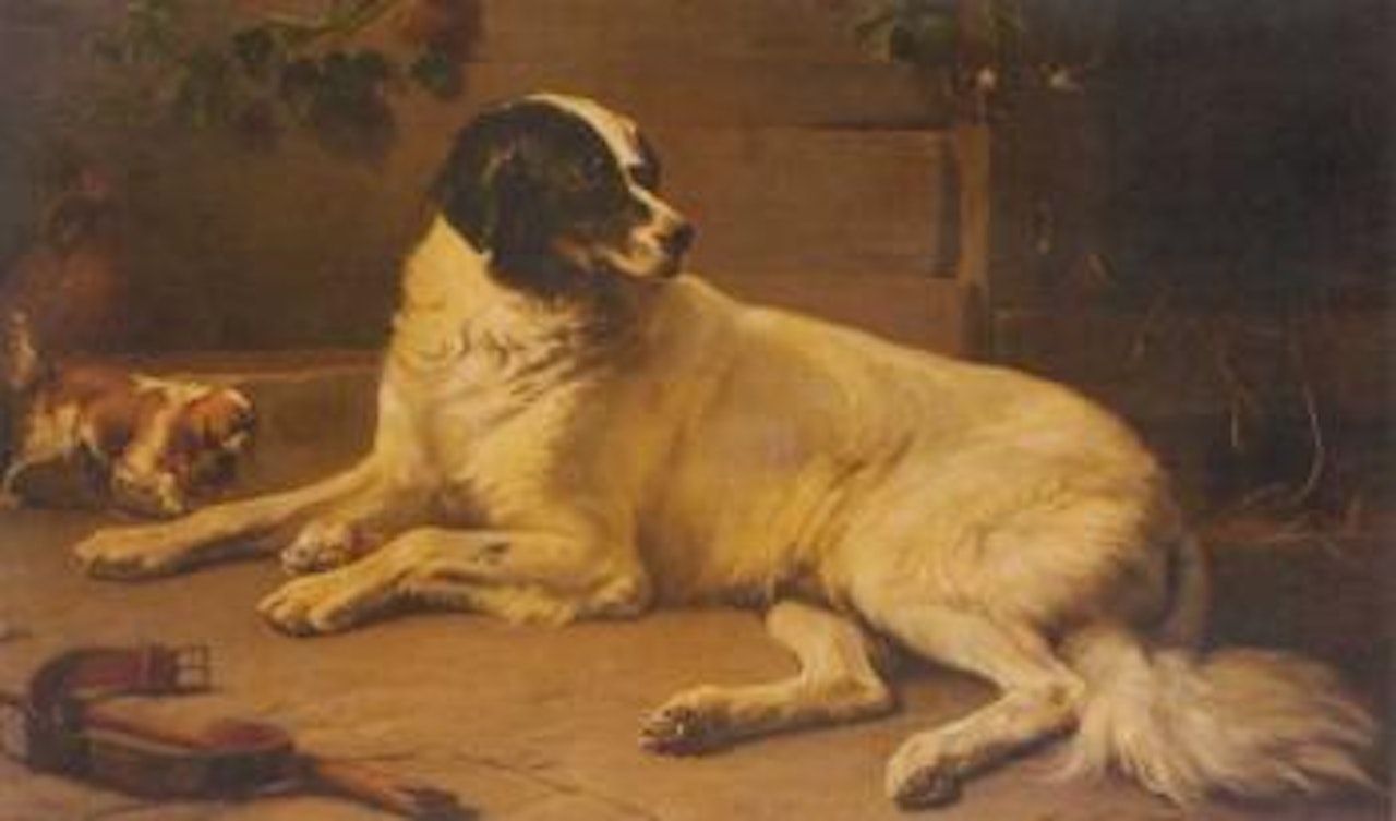 A Newfoundland with his bone by Eugène Joseph Verboeckhoven