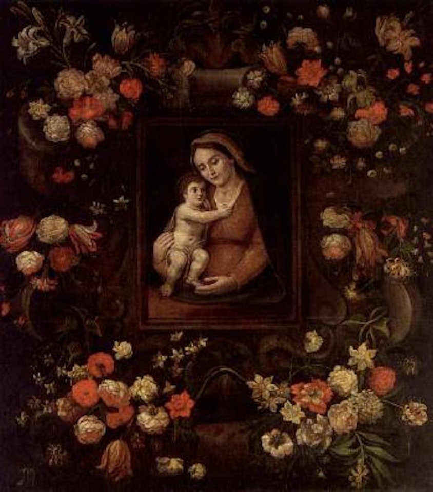 Madonna and Child placed in a stone ornament surrounded by tulips by Jan Van Kessel The Elder