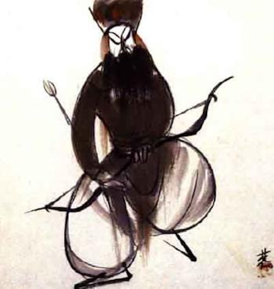Opera figure with bow and arrow by Lin Fengmian