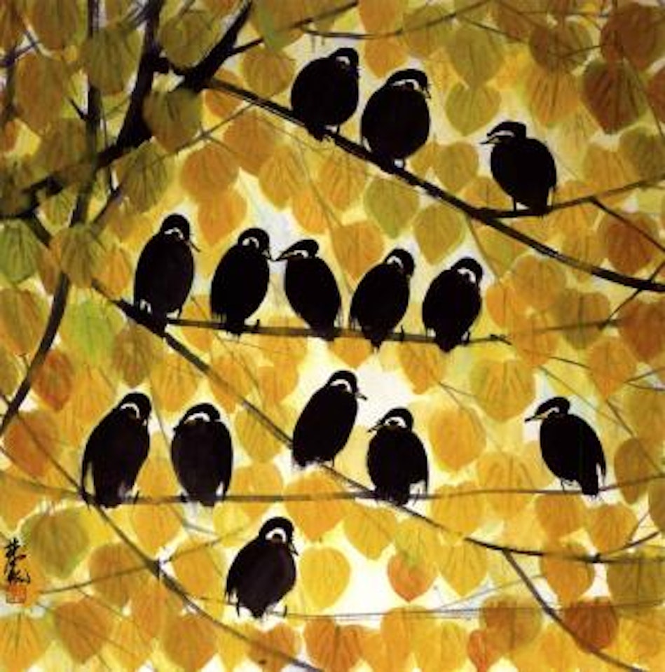 Birds balanced on tree branches by Lin Fengmian