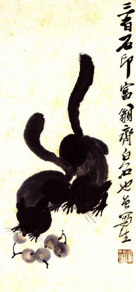 Squirrels and grapes by Qi Baishi