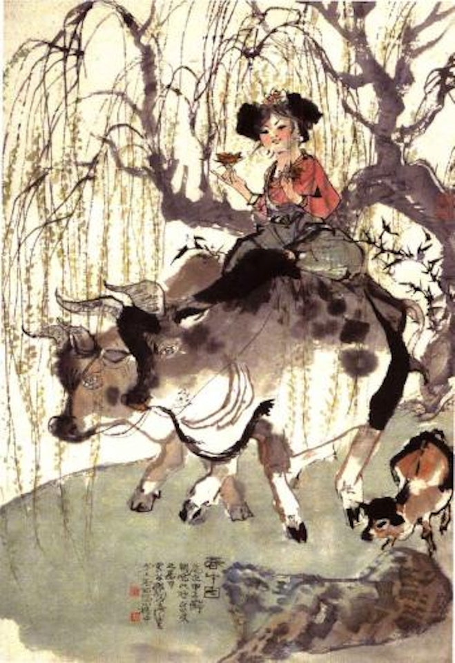 Girl riding a buffalo by Cheng Shifa
