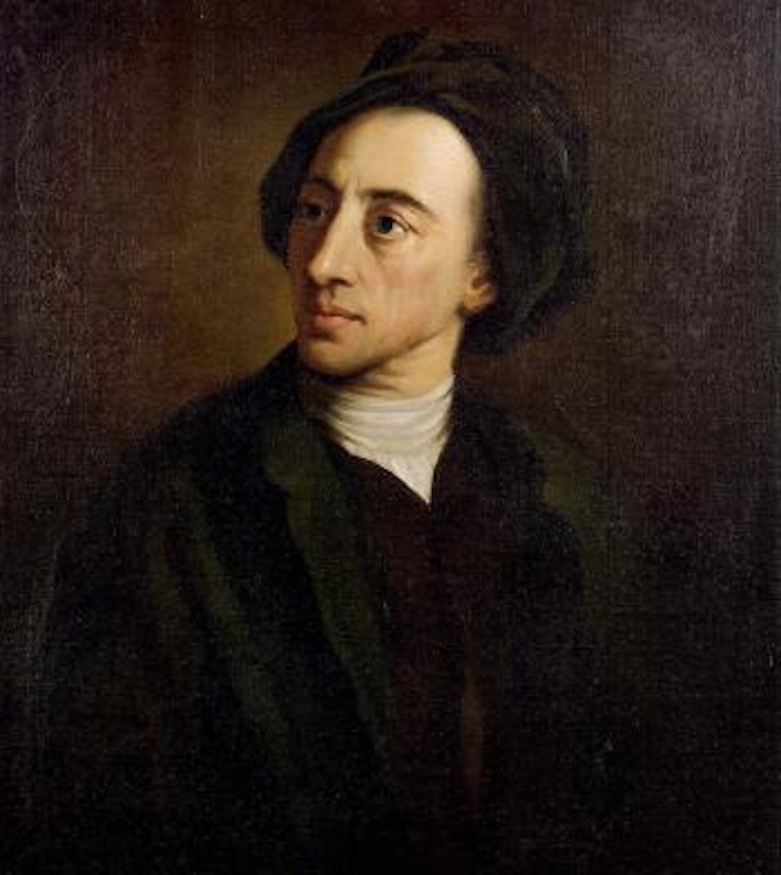 Alexander Pope wearing a dark green coat and cap by William Hoare of Bath