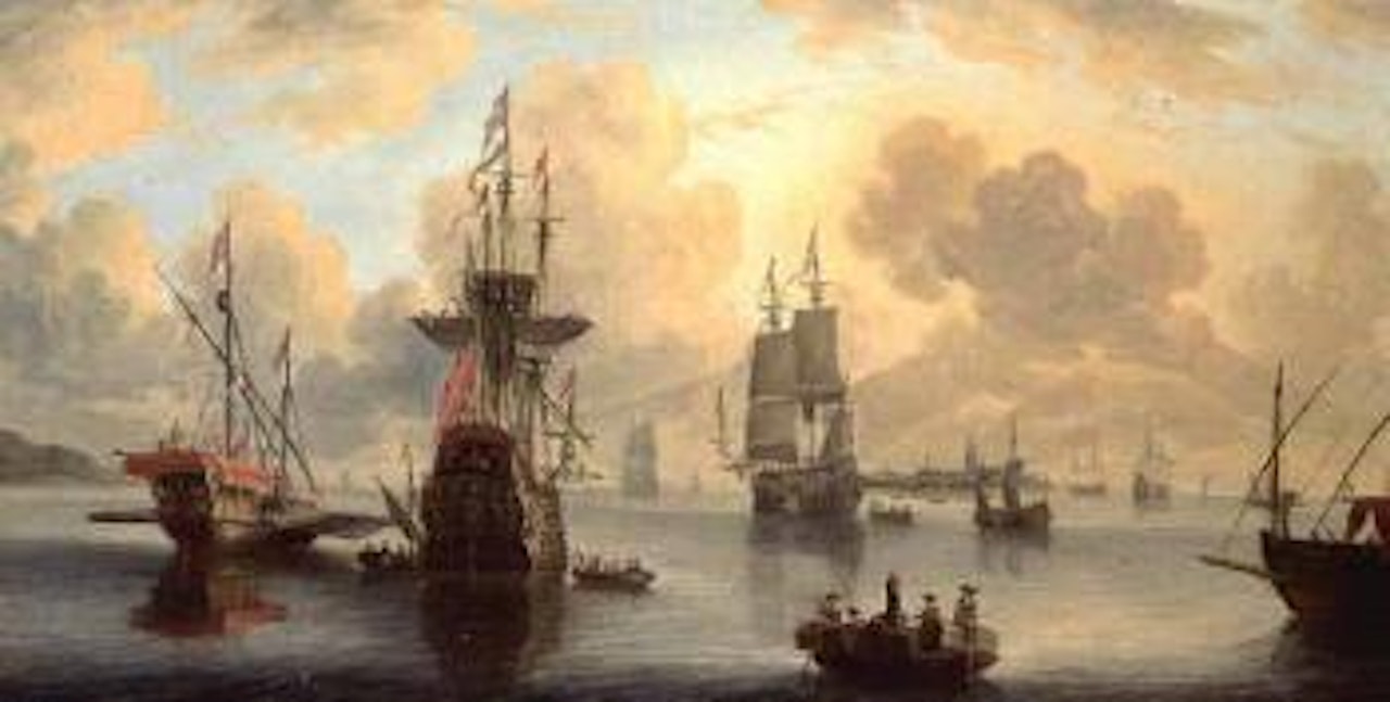 Galley, men-o-war and merchantmen together with other sailing vessels by Pieter van de Velde