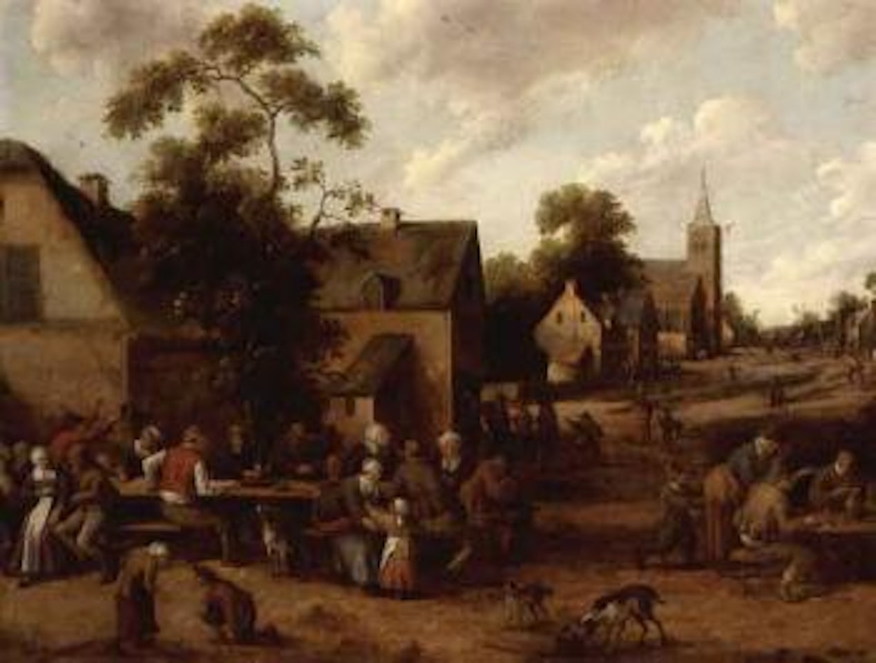 Village scene with peasants drinking and smoking by Joost Cornelisz Droochsloot