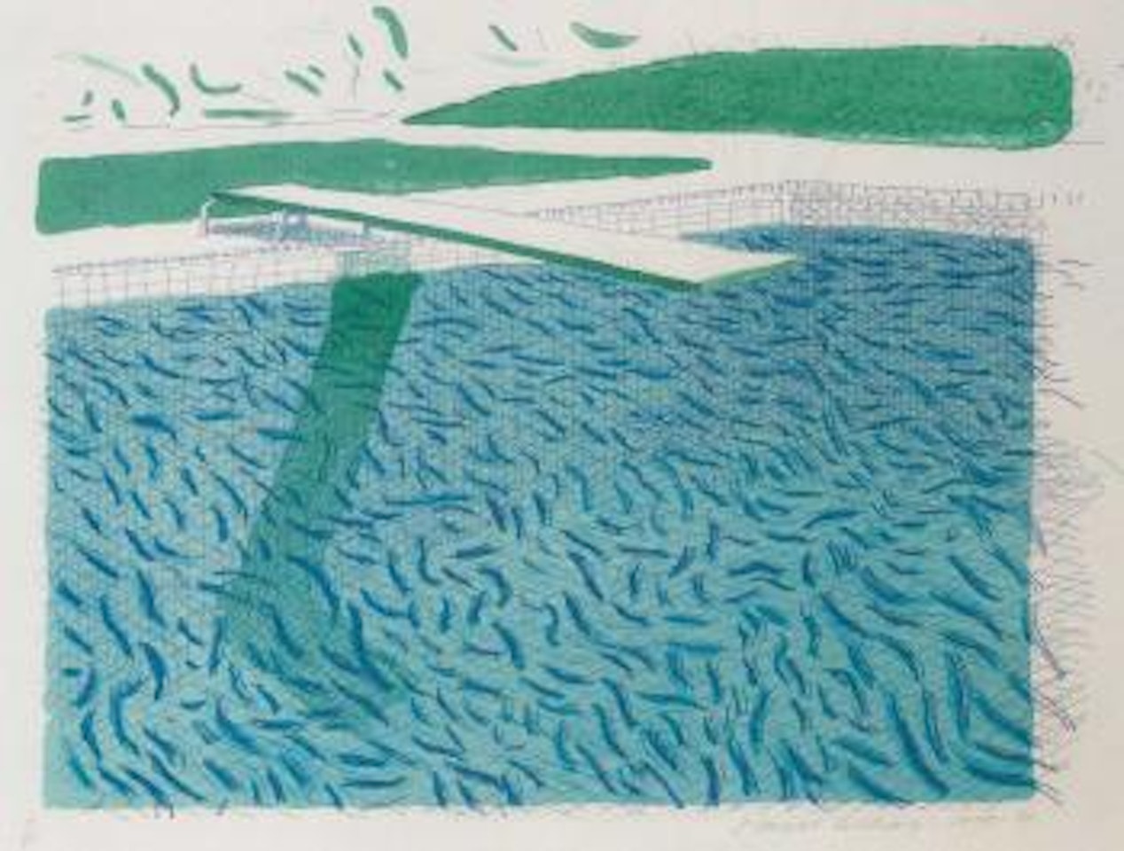 Lithograph water made of lines by David Hockney