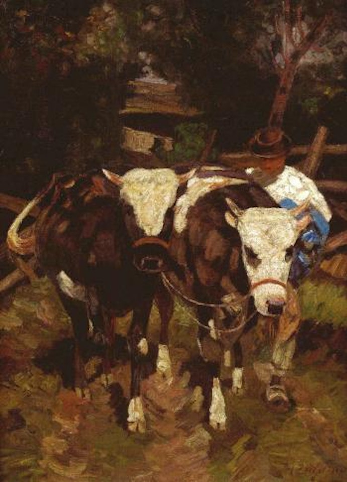 Boy with two young bulls by Heinrich von Zugel