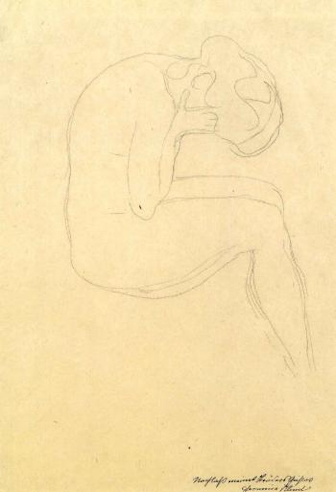 Seated female nude, head in hands by Gustav Klimt