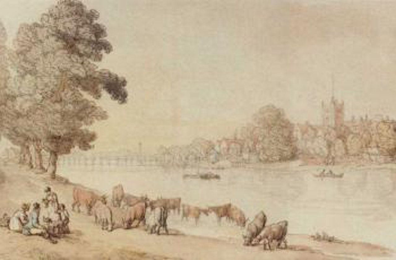 Bridge at Kingston from Hampton Wick side, London by Thomas Rowlandson