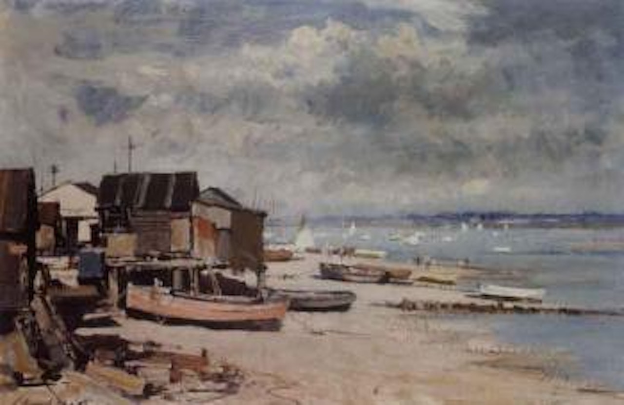 Boat sheds at Felixstowe Ferry, Suffolk by Edward Seago