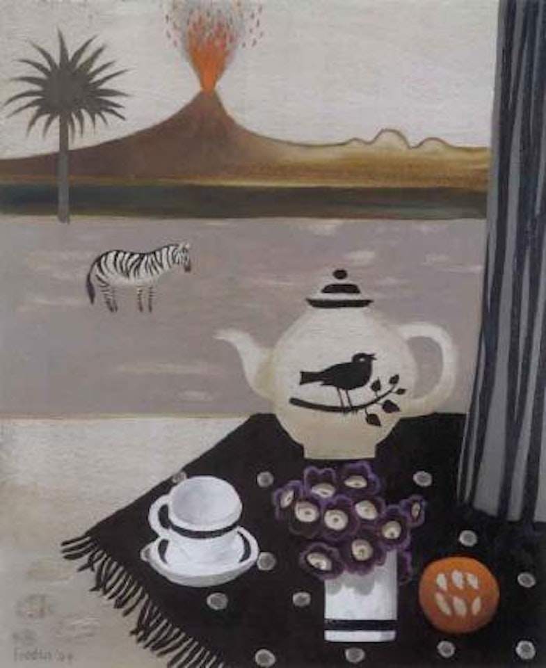 Volcano, zebra and teapot by Mary Fedden