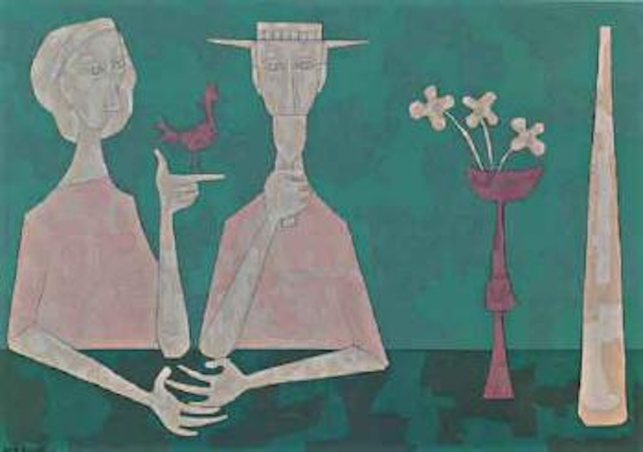 Couple at table by Cundo Bermudez
