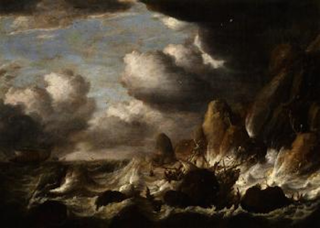 Ship in a storm by Flemish School