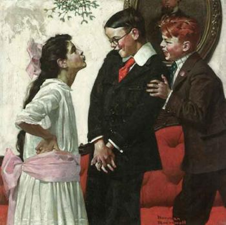 Cousin Reginald under the mistletoe by Norman Rockwell