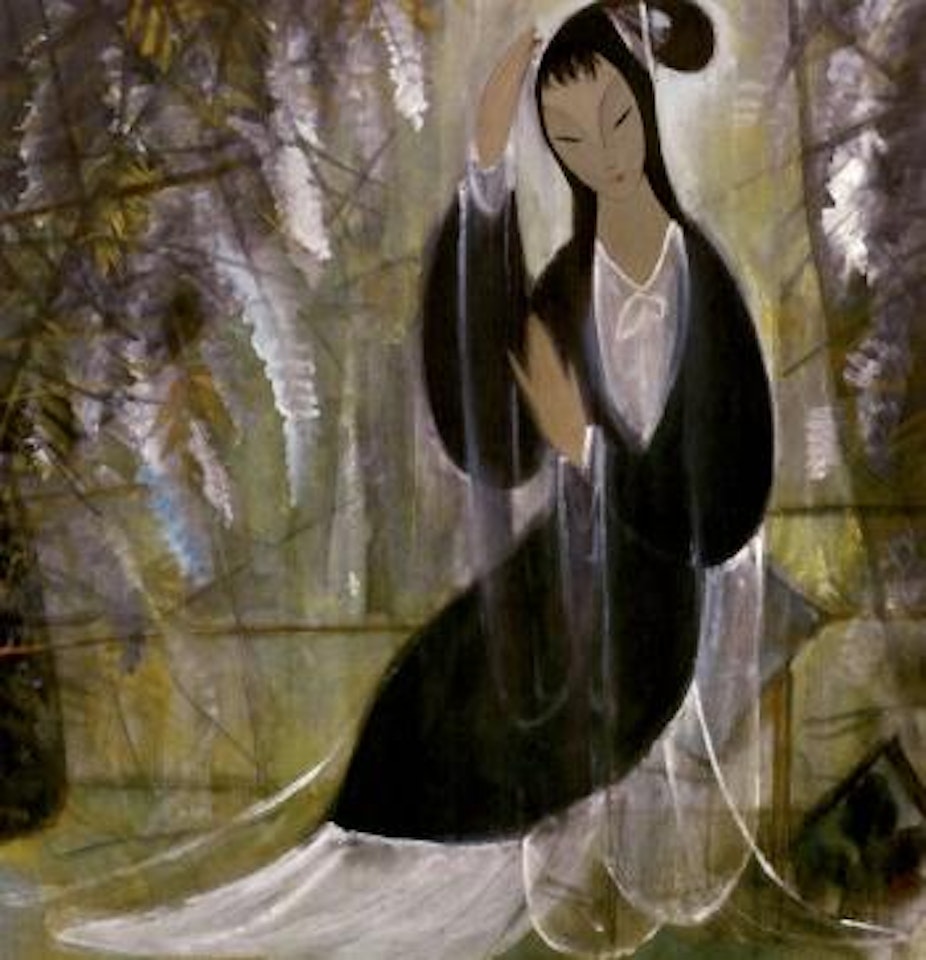 Lady and flowers by Lin Fengmian