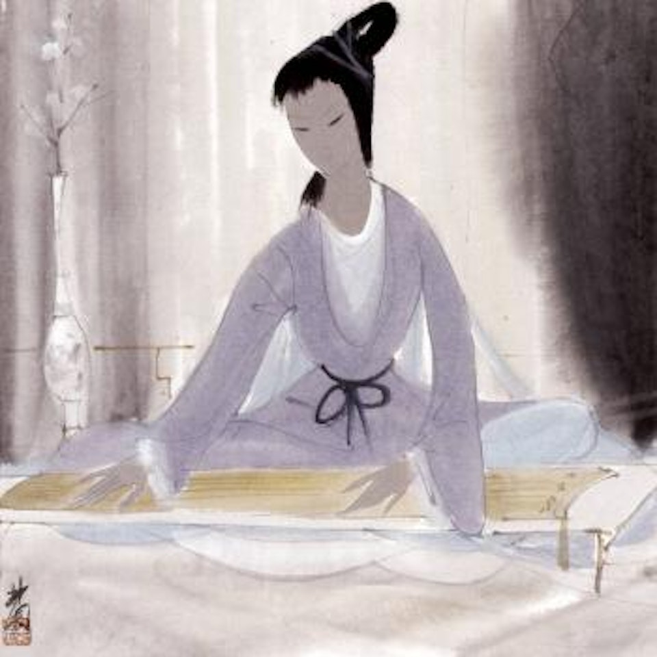 Lady playing Qin by Lin Fengmian