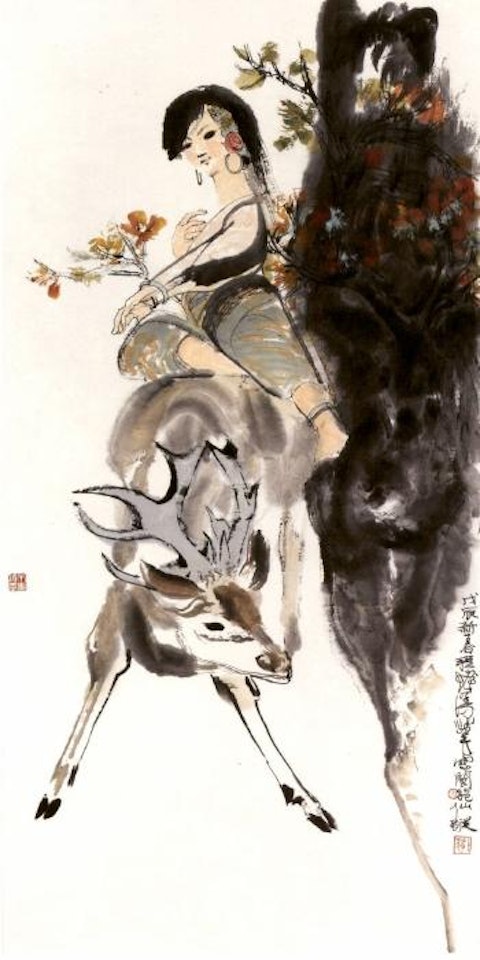 Girl and deer by Cheng Shifa