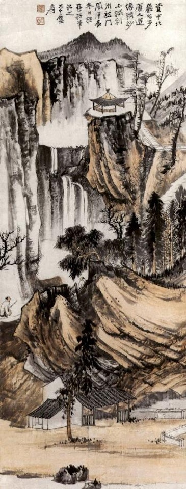Landscape and figure by Zhang Daqian