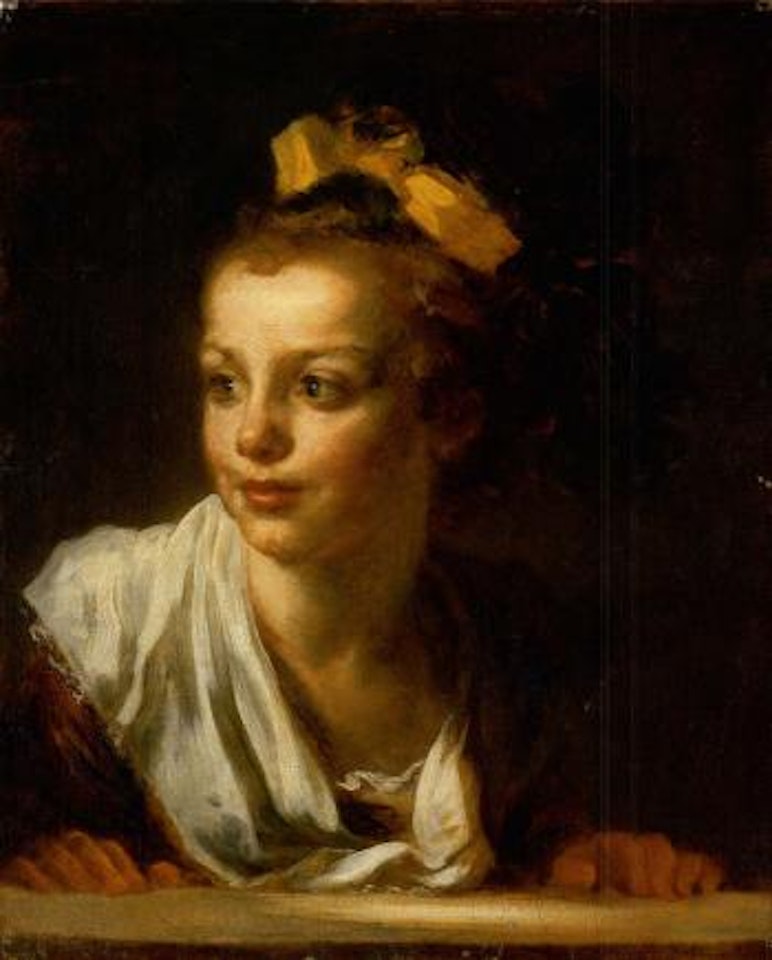A young girl leaning on a window ledge by Jean-Honoré Fragonard