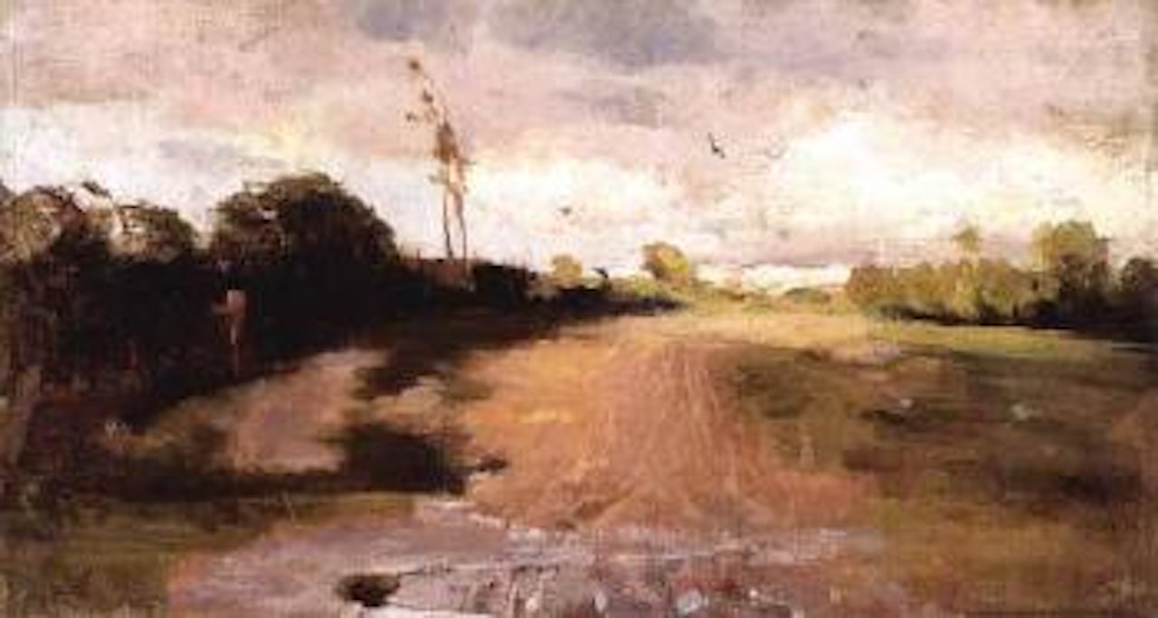 Wet road, under a cloud by Arthur Ernest Streeton